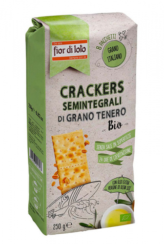 Crackers semintegrale con olio extra vergine di oliva s/granelli di sale in superficie