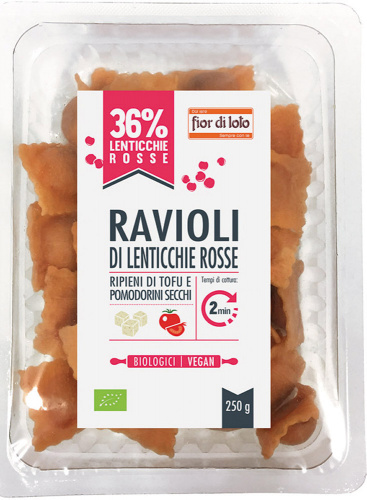 Ravioli di lenticchie rosse con tofu e pomodorini secchi
